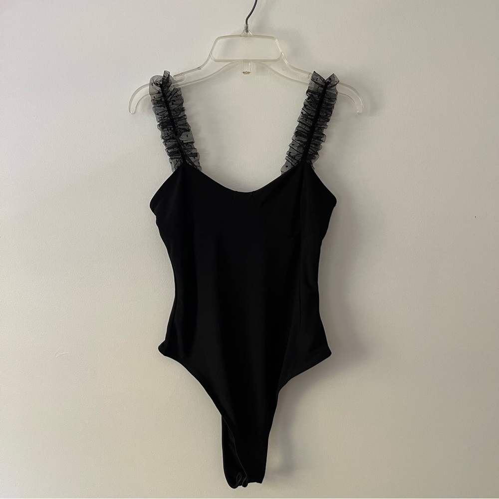 PrettyLittleThing Black Bodysuit with Ruffle Straps
